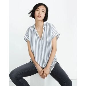 Madewell Central Flowing Oversized Button Up Blouse in Pompano Stripe